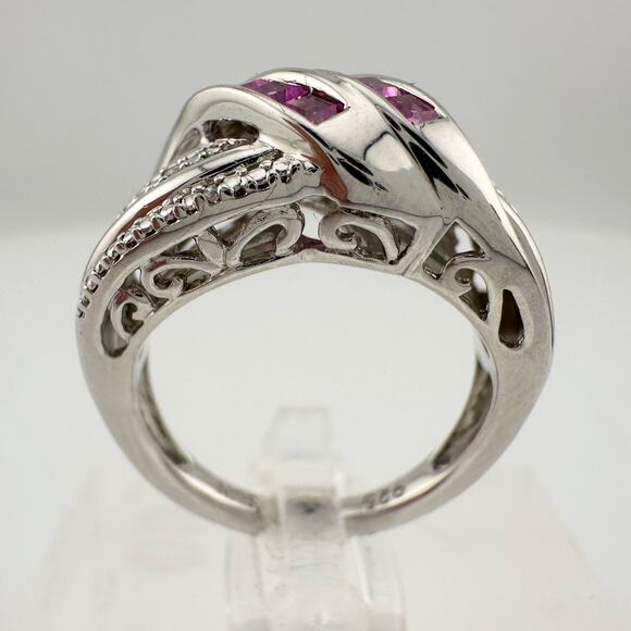 Detailed Lab Created Pink Sapphire and Sterling Ring - Size 7 - Picture 6 of 16